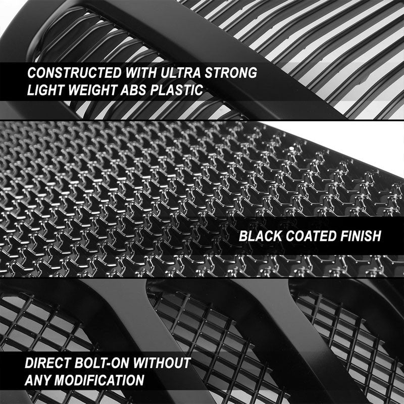 Black Rivet Diamond Mesh Style Front Replacement Grille For 06-09 Ram 2500/3500
