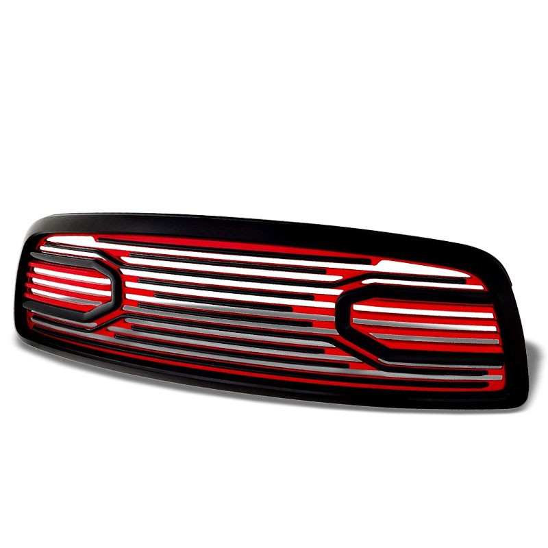 Black Frame/Red Vent Louver Style Front Grille For 09-12 Dodge Ram 1500 V6/V8
