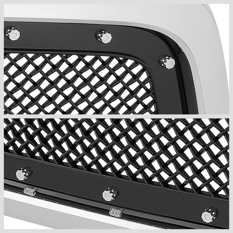 Chrome Frame/Black Diamond Mesh Front Replacement Grille For 09-12 Ram 1500