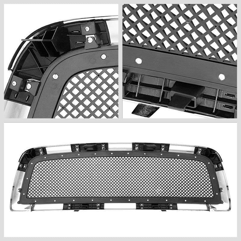 Chrome Frame/Black Diamond Mesh Front Replacement Grille For 09-12 Ram 1500