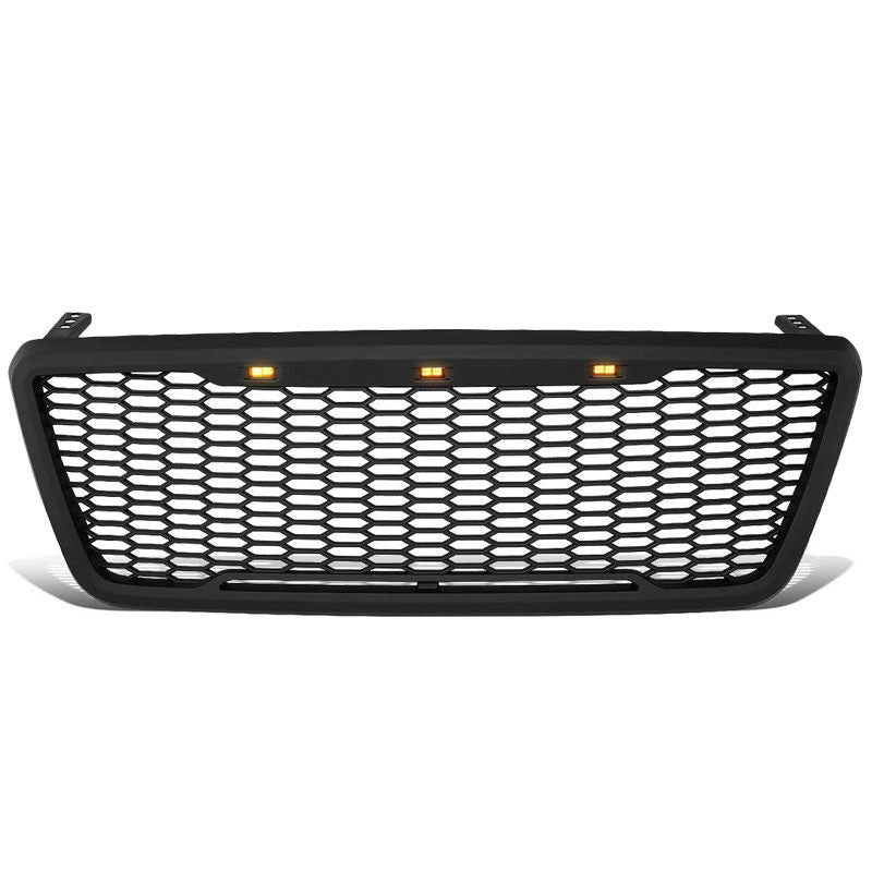 Black Matte Honeycomb Mesh Style Front Grille+Running Light For 04-08 Ford F-150