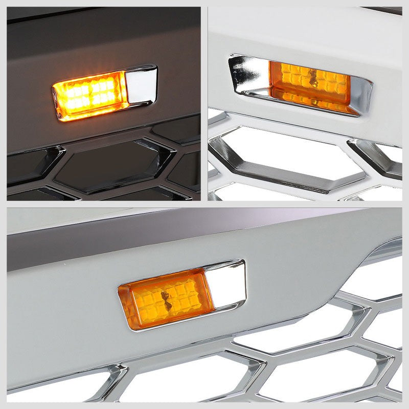 Chrome Honeycomb Mesh Front Grille+Running Light For 11-16 Ford F-250 Super Duty