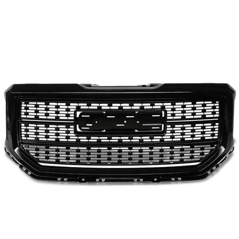 Polished Black Denali Style Front Bumper Hood Grille For 16-18 GMC Sierra 1500