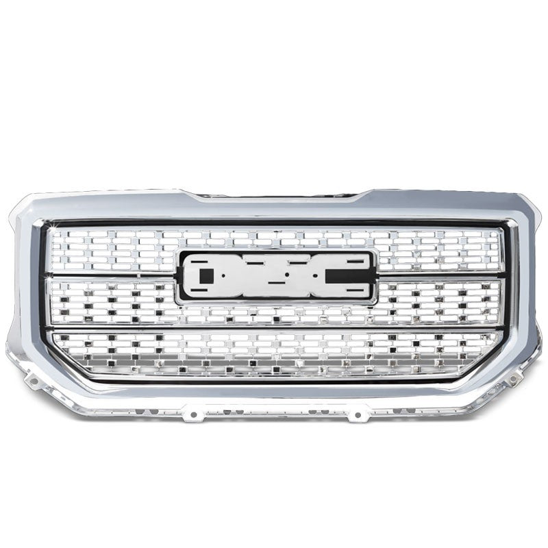 Polished Chrome Denali Style Front Bumper Hood Grille For 16-18 GMC Sierra 1500