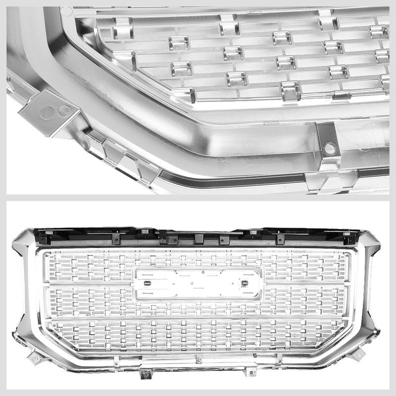 Polished Chrome Denali Style Front Bumper Hood Grille For 16-18 GMC Sierra 1500