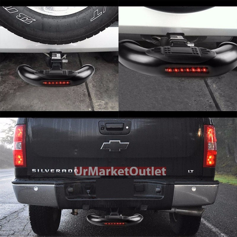 Black 18" Pedal Class III 1.25"/2" Receiver 3" Round LED Trailer Hitch Step Bar