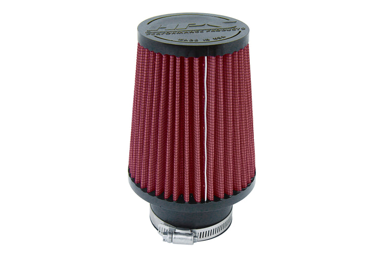 HPS 2.5" Universal Round Intake Air Filter Red [7.25" L, 4.5" Base] HPS-4295-RED