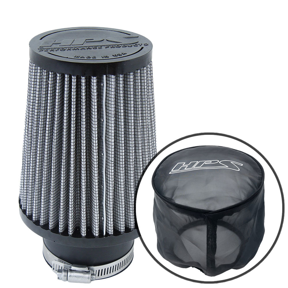 HPS-4296+9147 HPS 2.75" Universal Round Intake Air Filter+Sock 7.75" L, 4.87" B, HPS-4296