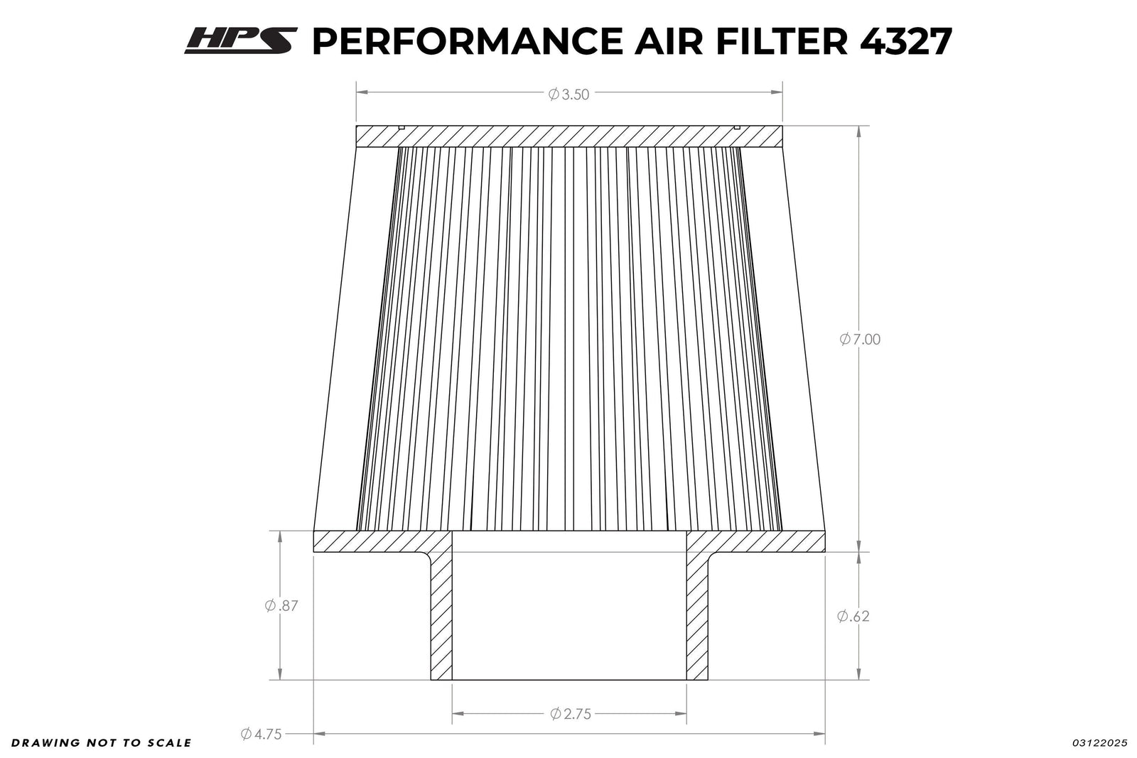 HPS 2.75" Universal Round Intake Air Filter [7.62" L, 4.75" Base] HPS-4327