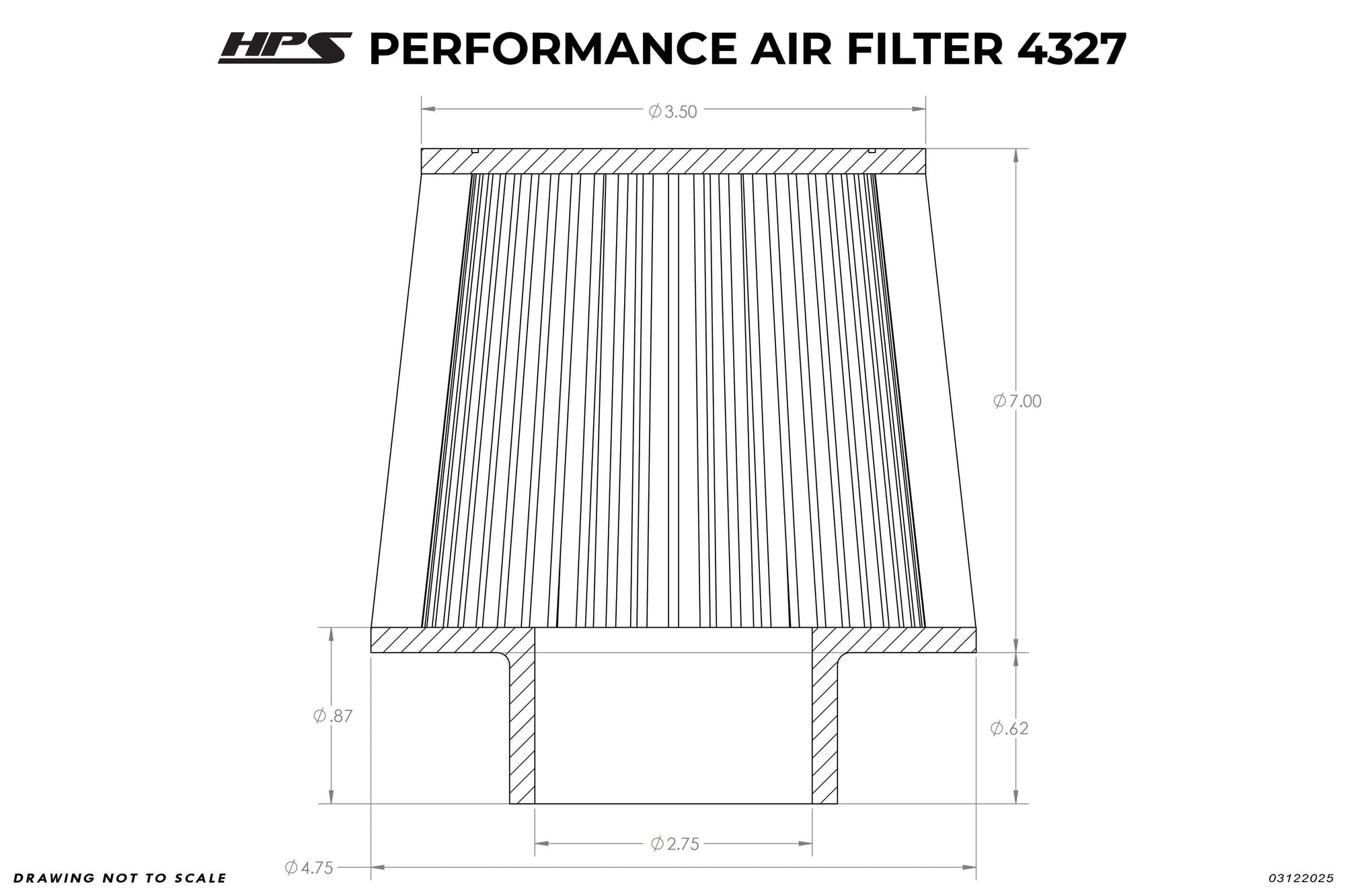 HPS 2.75" Universal Round Intake Air Filter [7.62" L, 4.75" Base] HPS-4327