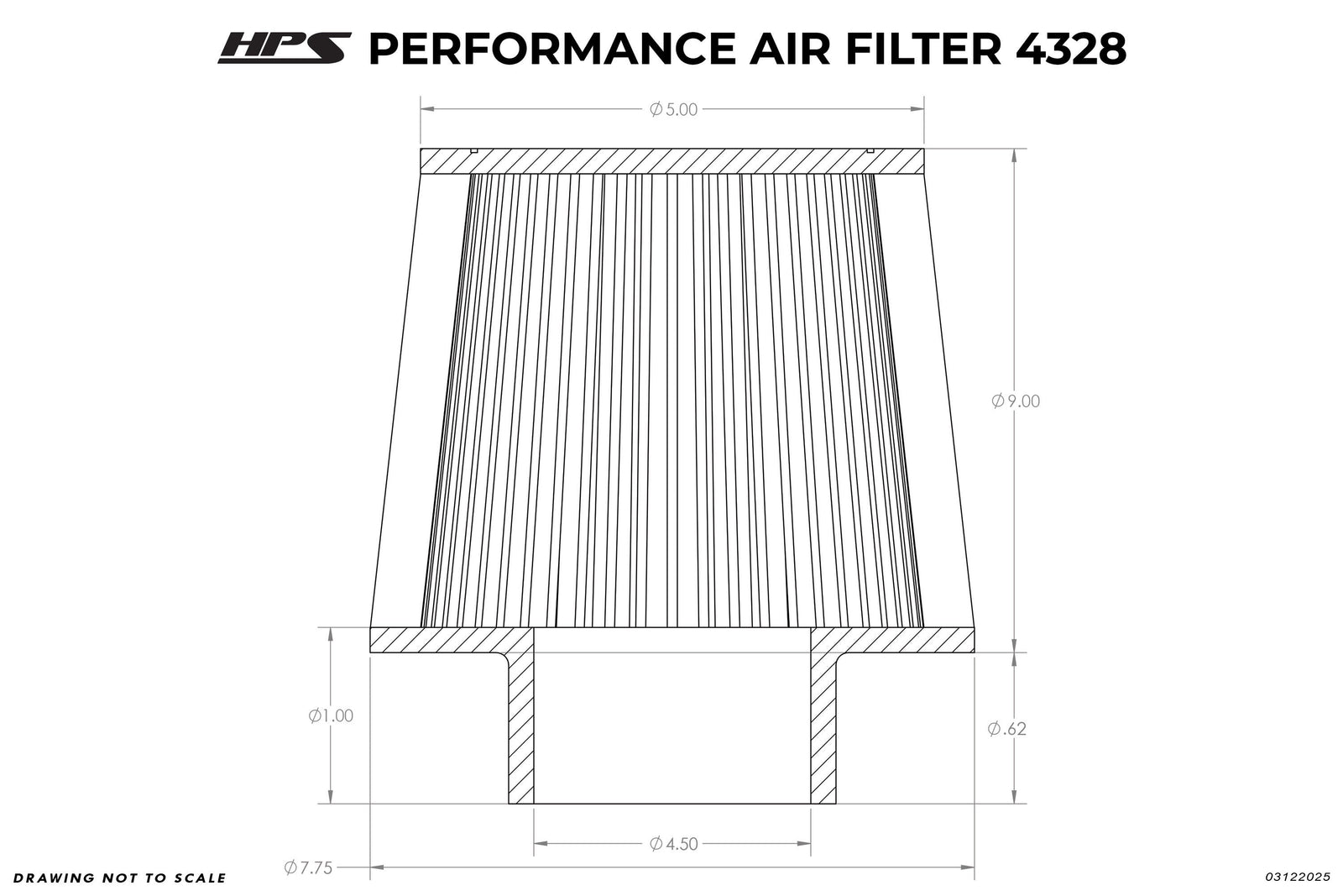 HPS 4.5" Universal Round Intake Air Filter [9.62" L, 7.75" Base] HPS-4328