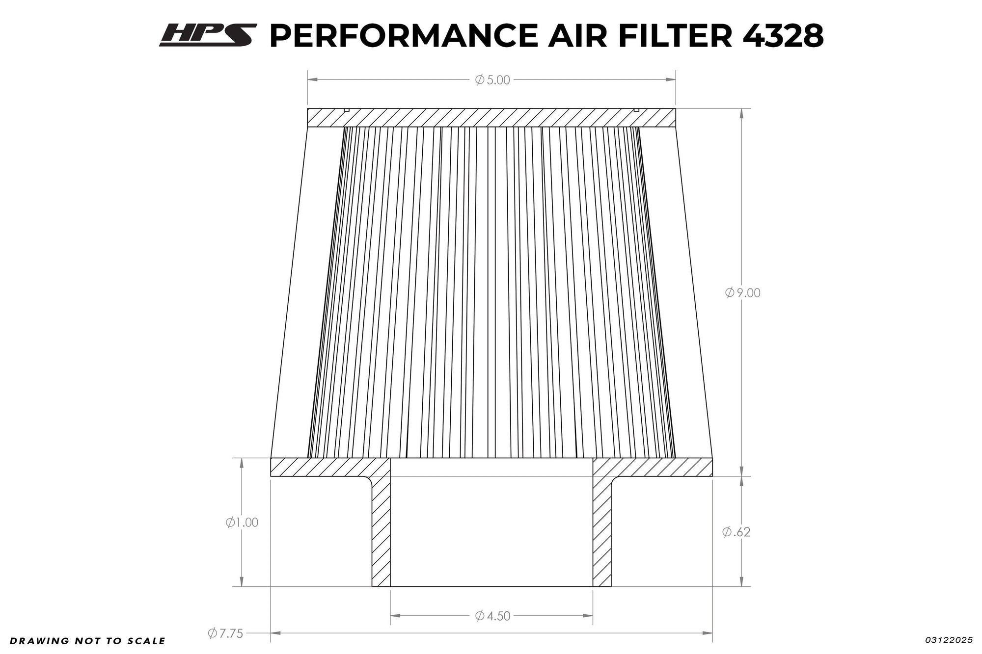 HPS 4.5" Universal Round Intake Air Filter [9.62" L, 7.75" Base] HPS-4328