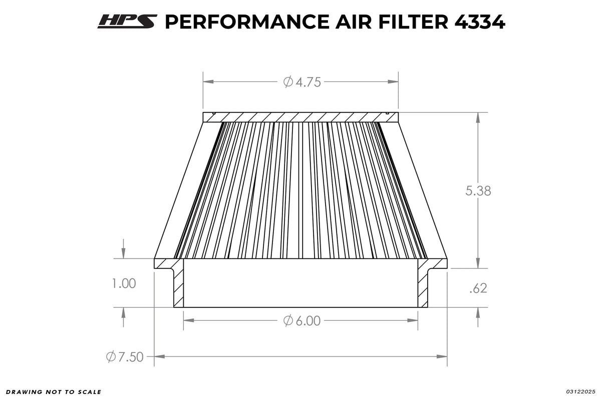 HPS 6" Universal Round Intake Air Filter [6" L, 7.5" Base] HPS-4334
