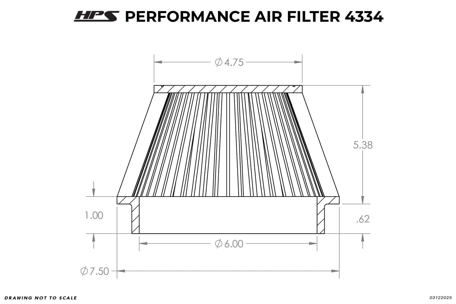 HPS 6" Universal Round Intake Air Filter [6" L, 7.5" Base] HPS-4334