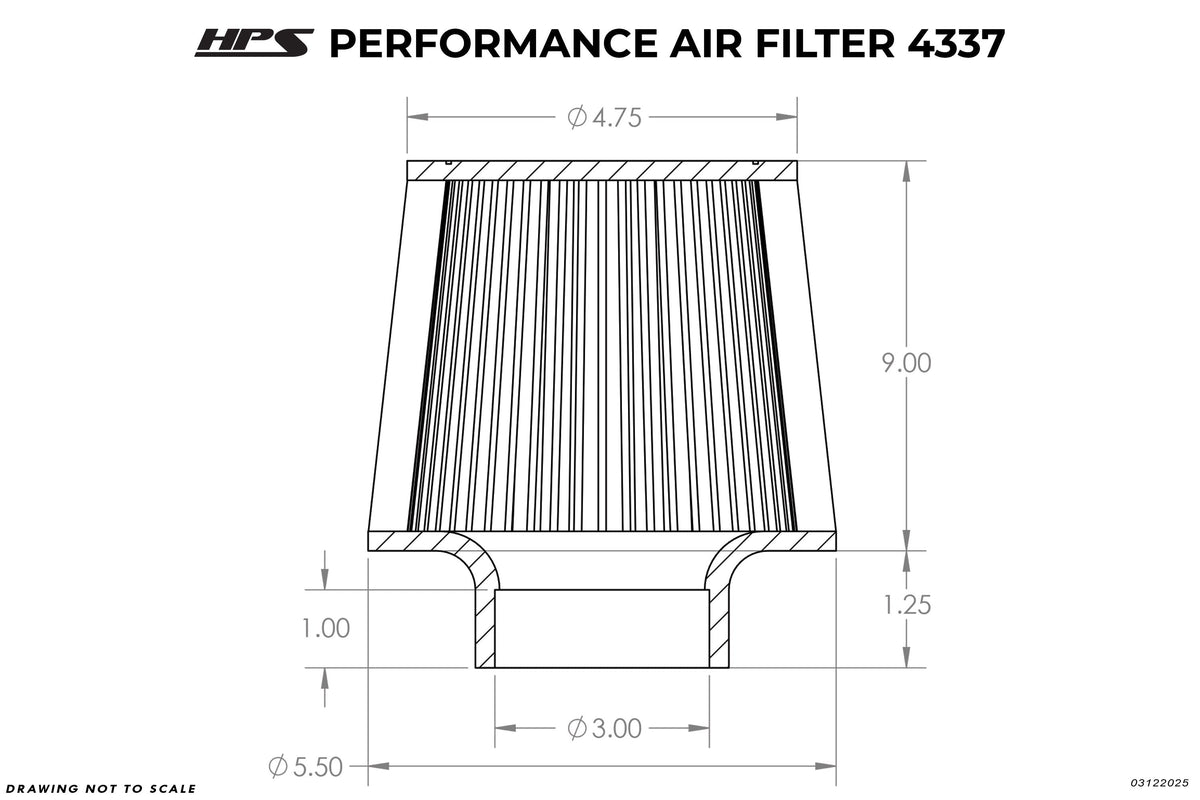 HPS 3" Universal Round Intake Air Filter [10.25" L, 5.5" Base] HPS-4337