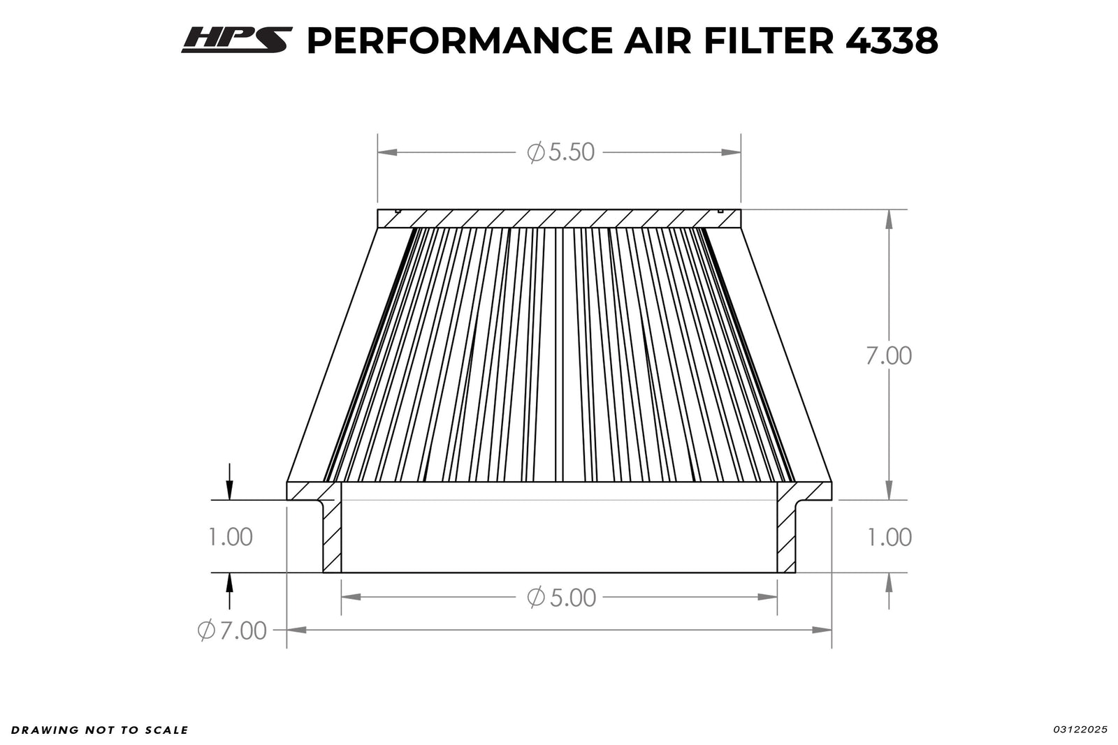 HPS 5" Universal Round Intake Air Filter [8" L, 7" Base] HPS-4338