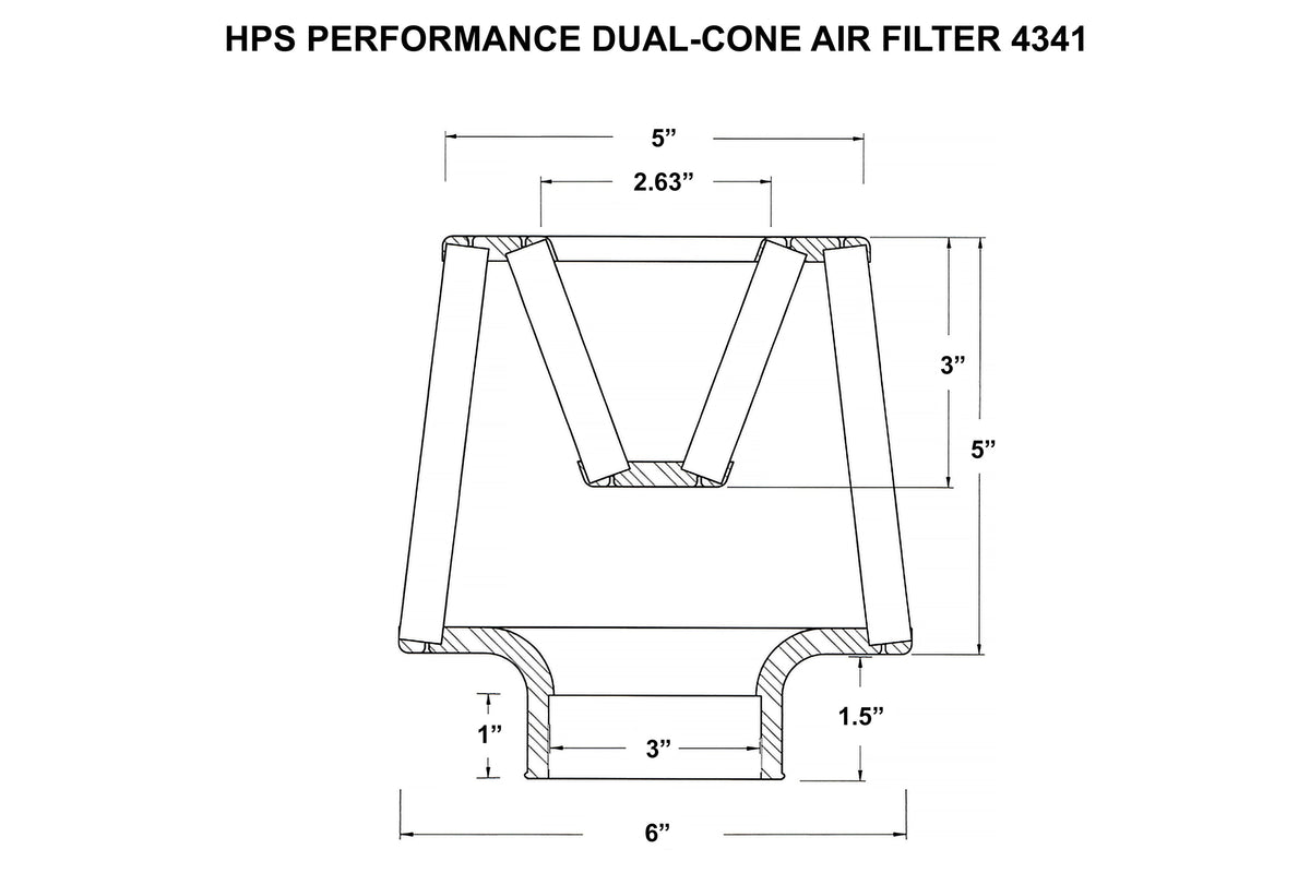 HPS-4341+9147 HPS 3" Round Open Top Dual Cone Air Filter+Sock Cover 6.5" L, 6" B, HPS-4341