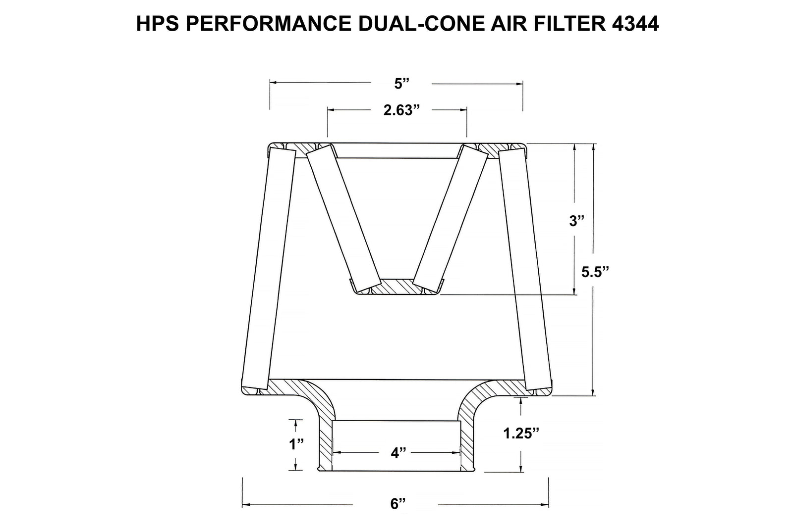 HPS 4" Round Open Top Dual Cone Air Filter [6.75" L, 6" Base] HPS-4344