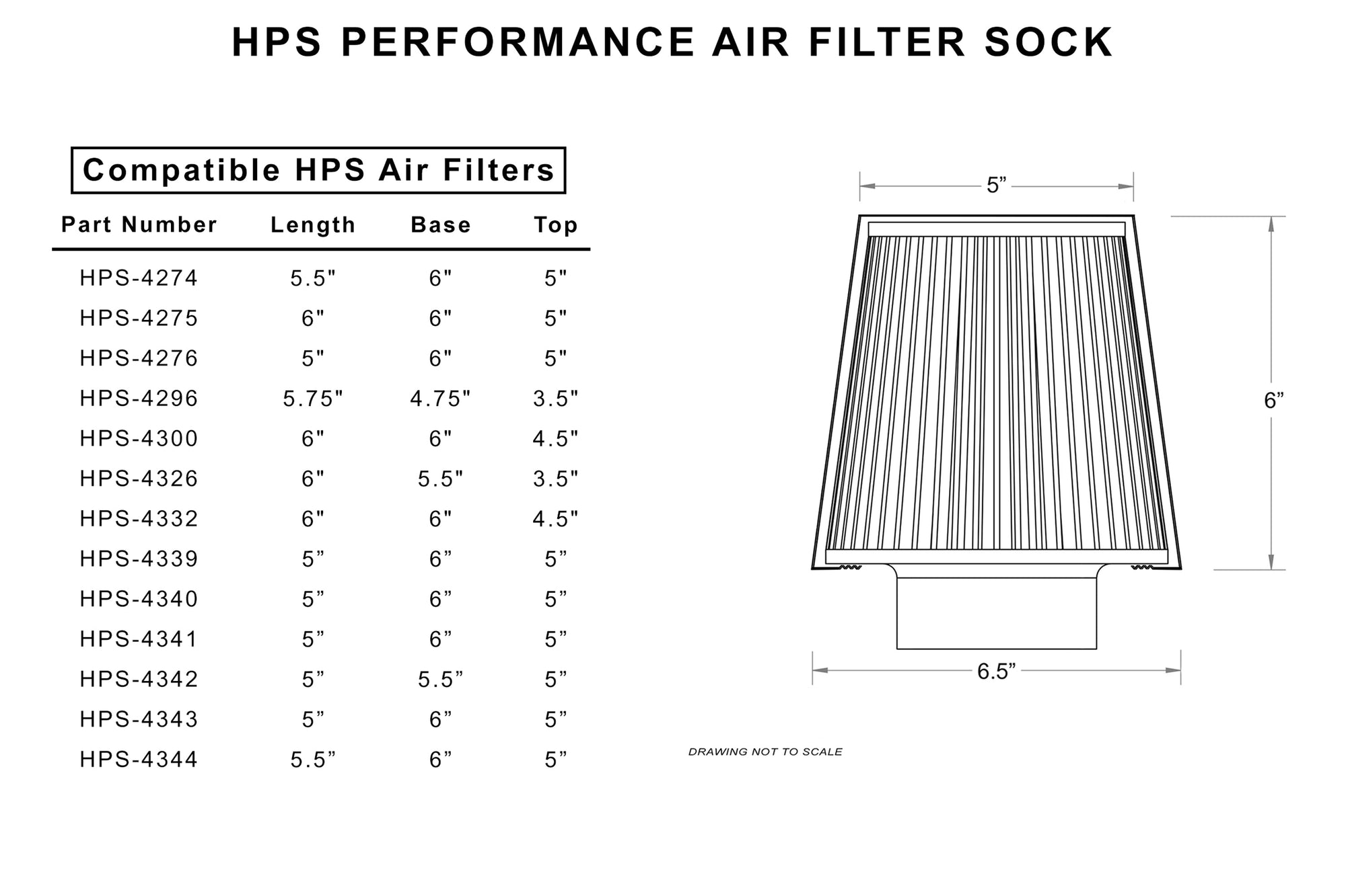 HPS-9147 HPS Black Air Filter Sock Pre-Filter -Water/Dust Protection, Extends Filter Life