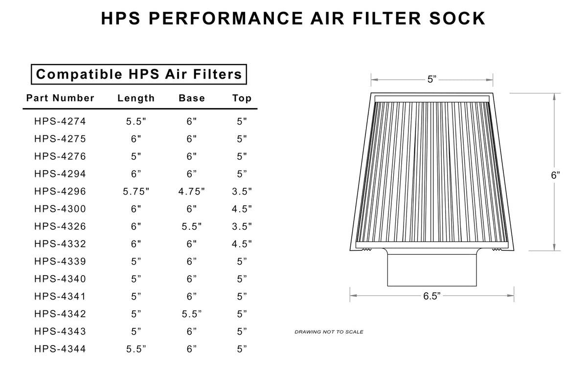 HPS-4342+9147 HPS 3.25" Round Open Top Dual Cone Air Filter+Sock 5.75" L, 5.5" B, HPS-4342