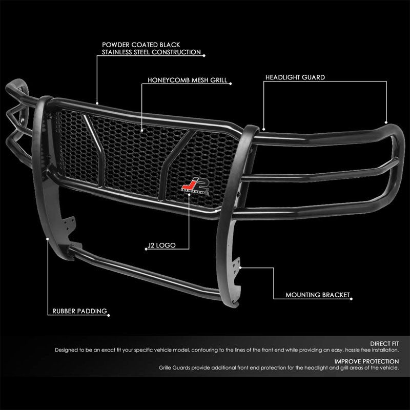 J2 Black Mild Steel Full Front Grille Guard For 07-13 Chevrolet Silverado 1500