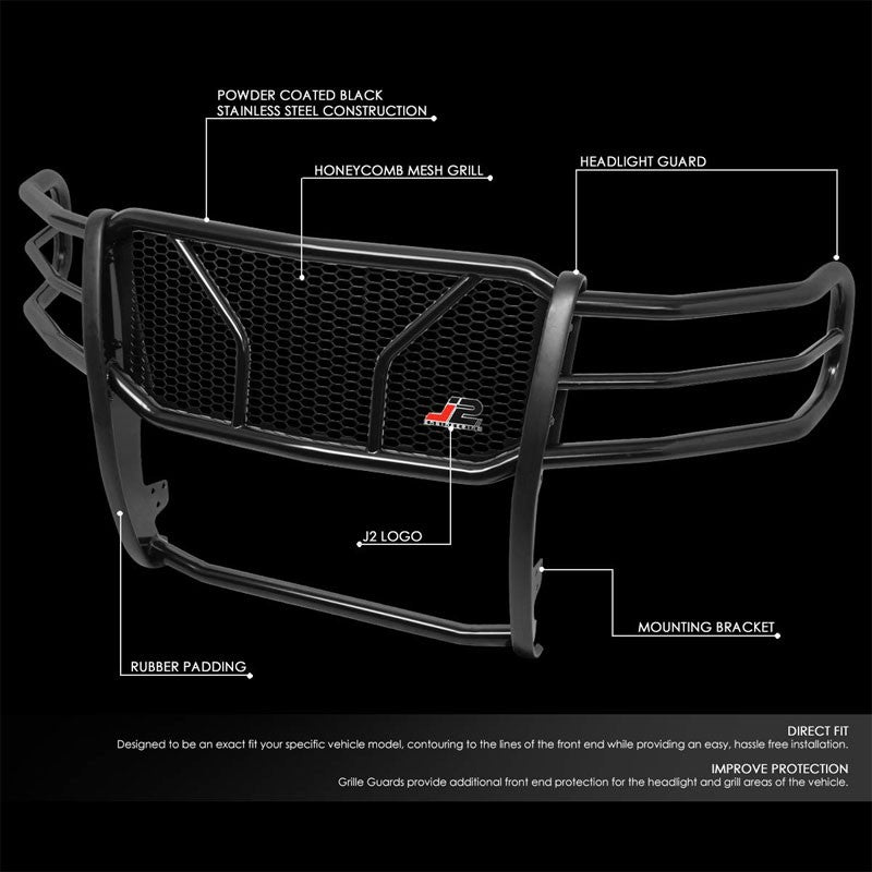 J2 Black Mild Steel Full Front Grille Guard For 07-10 Silverado 2500 HD/3500 HD