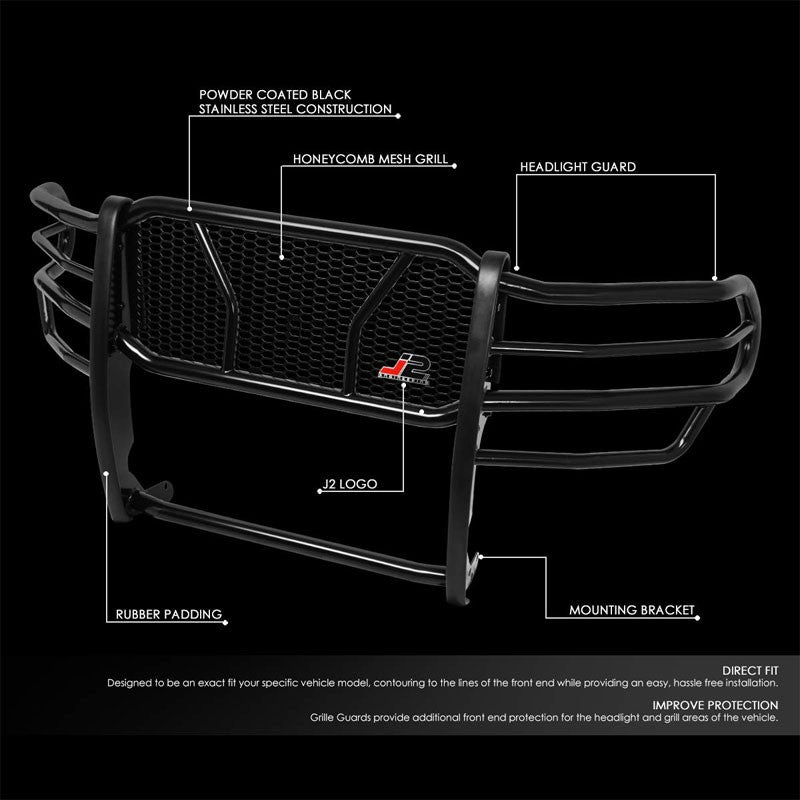 J2 Black Mild Steel Frame/Rubber Pad Full Front Grille Guard For 11-18 Ram 1500