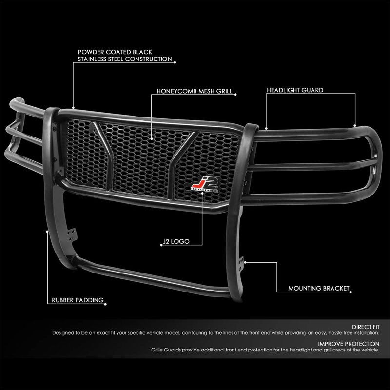 J2 Black Mild Steel Full Front Grille Guard For 07-13 GMC Sierra 1500 4.3L/5.3L