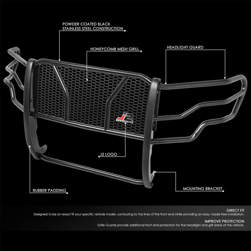 J2 Black Mild Steel Full Front Grille Guard For 09-14 Ford F-150 4.2L/5.0L/6.2L