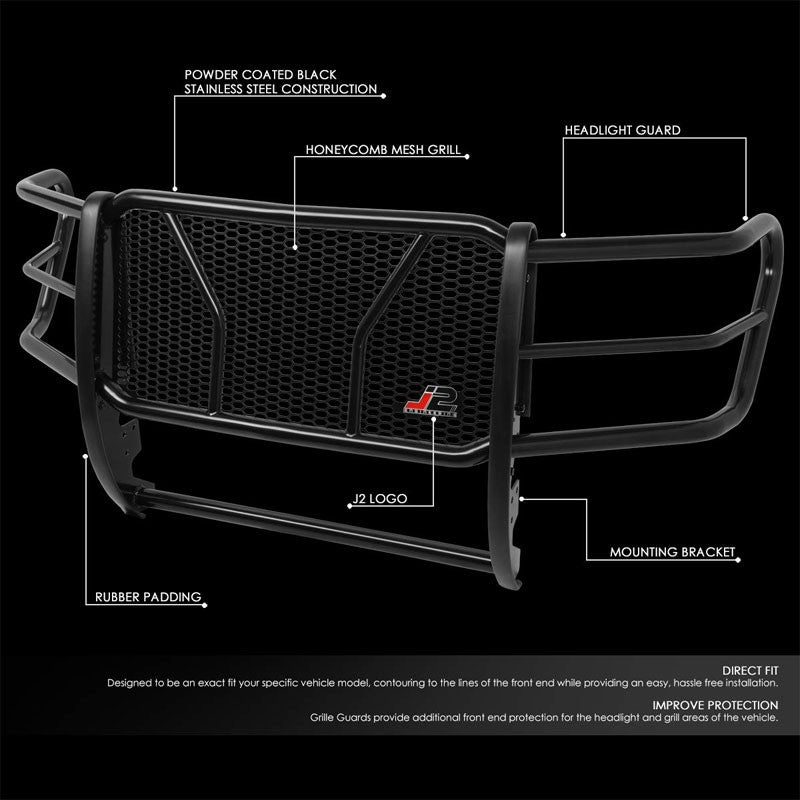 J2 Black Mild Steel Full Front Grille Guard For 11-16 Ford F-250 Super Duty