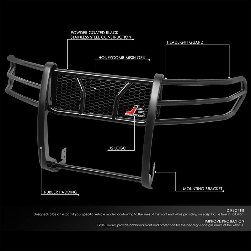 J2 Black Mild Steel Full Front Grille Guard For 07-14 Toyota FJ Cruiser 4.0L V6