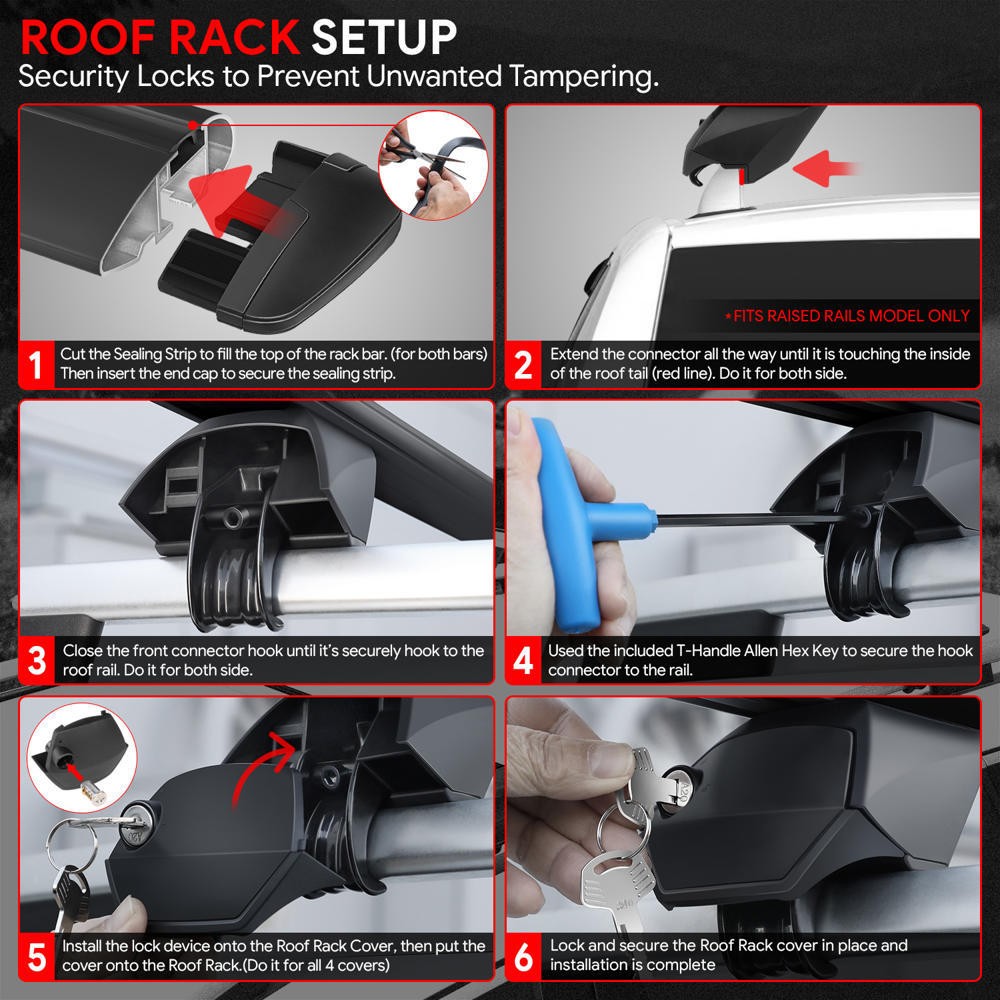 J2 32"-49" Adjustable Black Universal Top Roof Rack Cross Bar Raise Rail J2-RR-120-BK