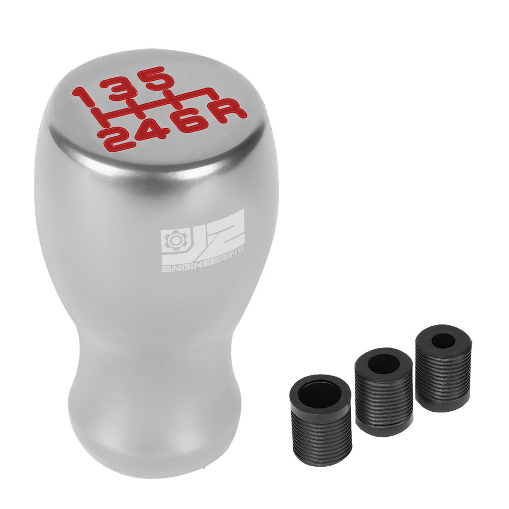 J2-SK-002-SL J2 Silver (Flat Top Teardrop) For 6-Speed Manual Shift Knob (M8/M10/M12 Adapter)