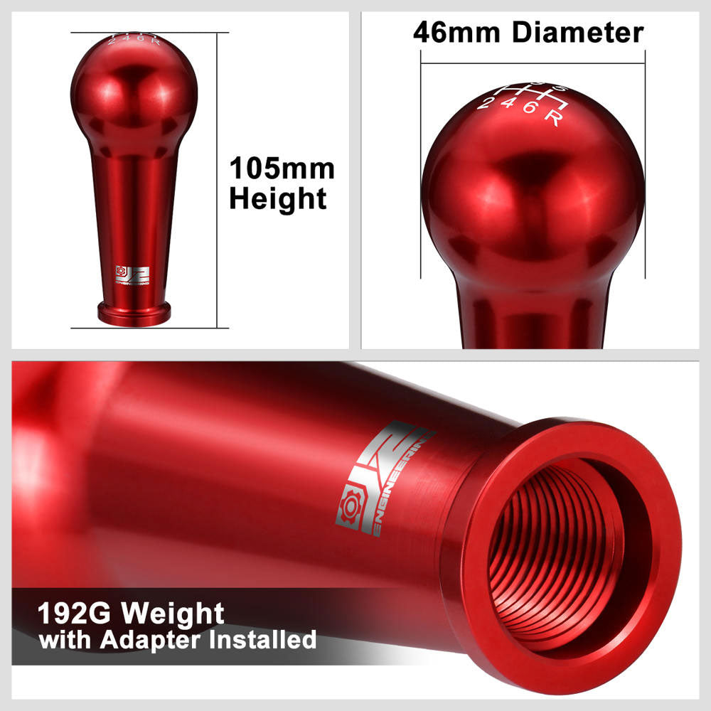 J2-SK-005-RD J2 Red (Ball Teardrop Style) For 6-Speed Manual Shift Knob (M8/M10/M12 Adapter)