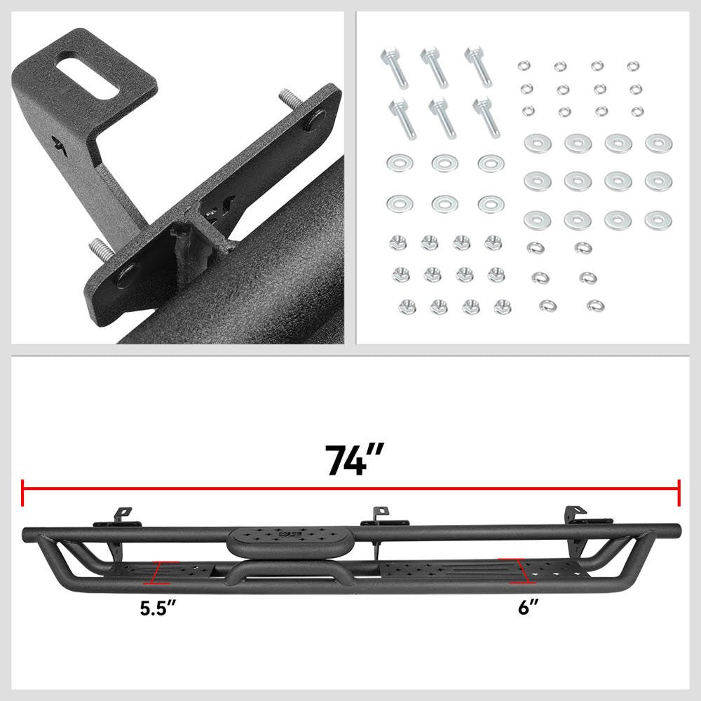 J2-STEPB-ZTL-8291 J2 Black Drop Step Running Board Nerf Bar 3" Tube For 18+ Jeep Wrangler 4Dr JL