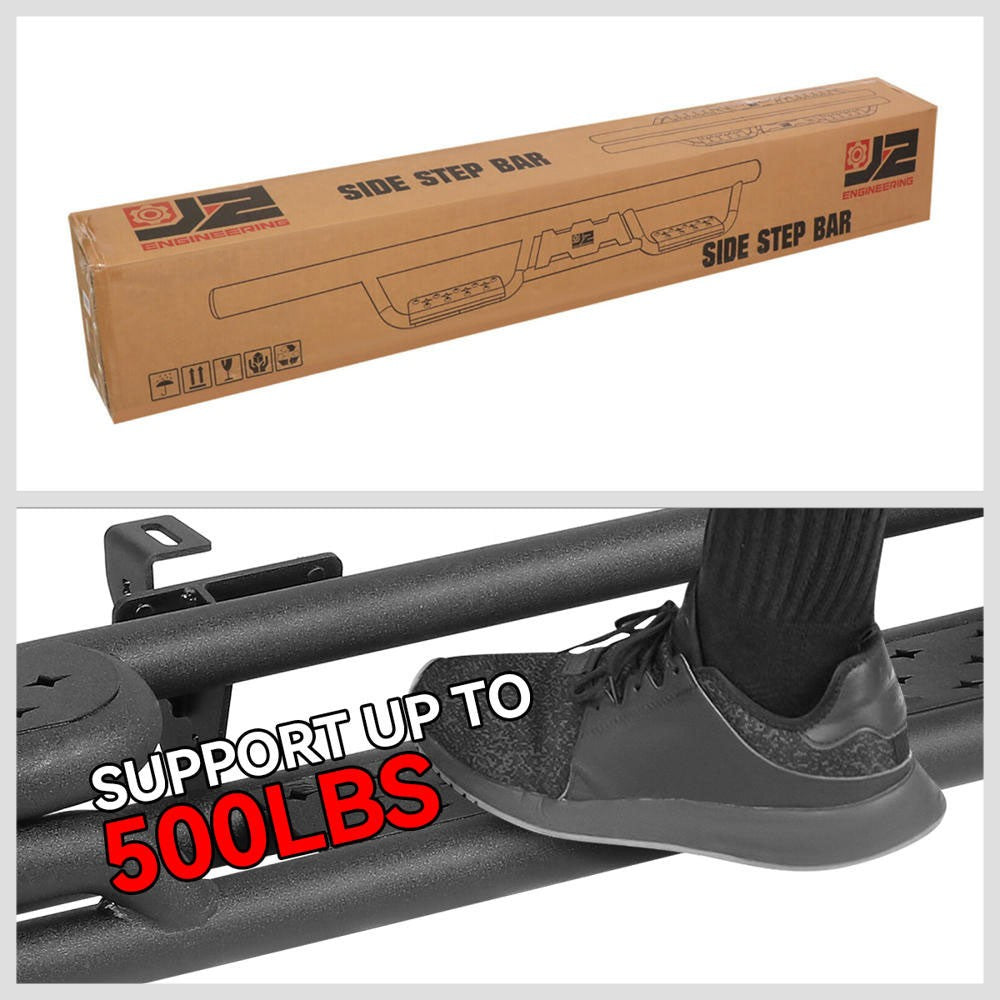 J2-STEPB-ZTL-8291 J2 Black Drop Step Running Board Nerf Bar 3" Tube For 18+ Jeep Wrangler 4Dr JL