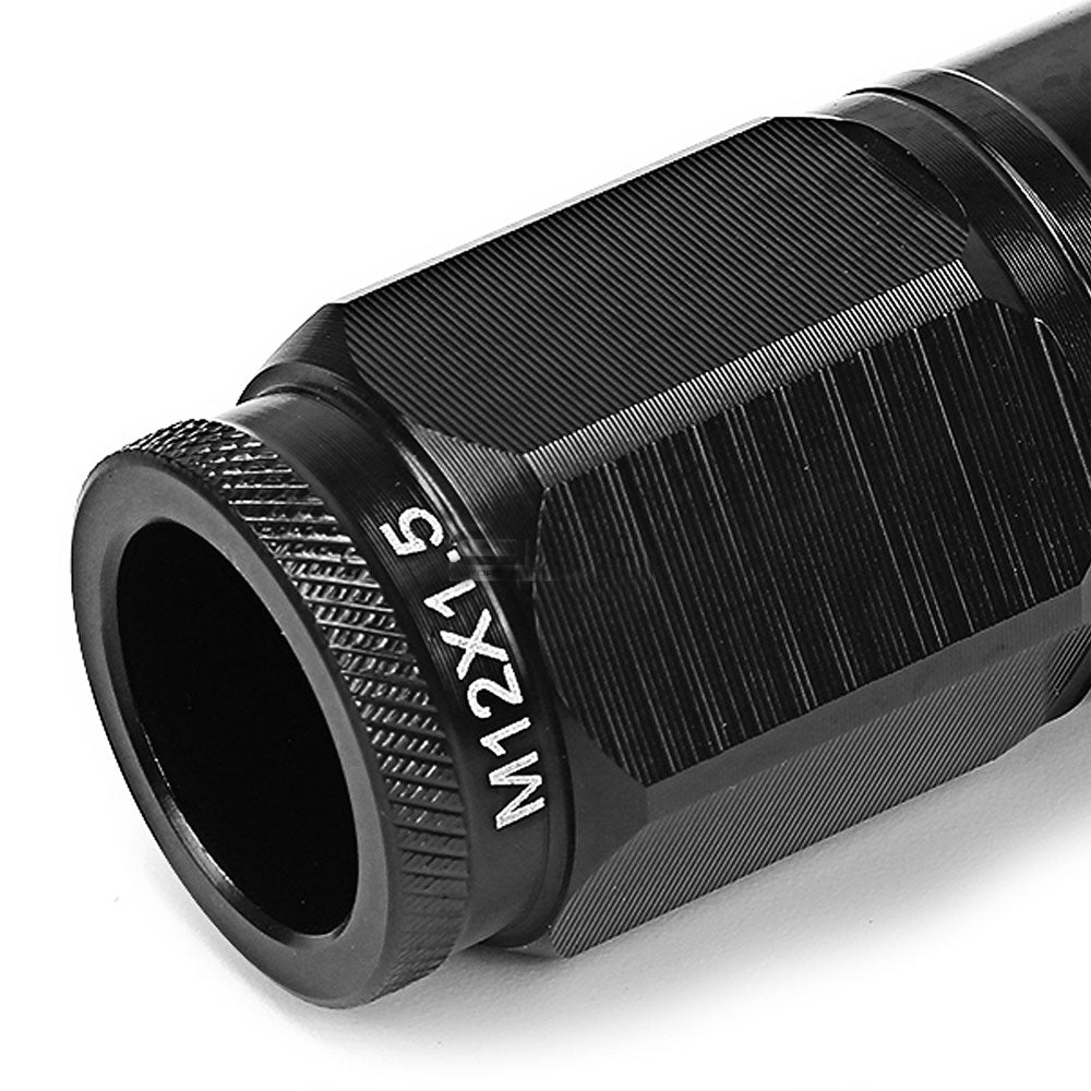 Black Aluminum M12x1.5 Conical Open Knurl Acorn Tuner 16x Lug Nuts+4 Lock Nuts-Accessories-BuildFastCar
