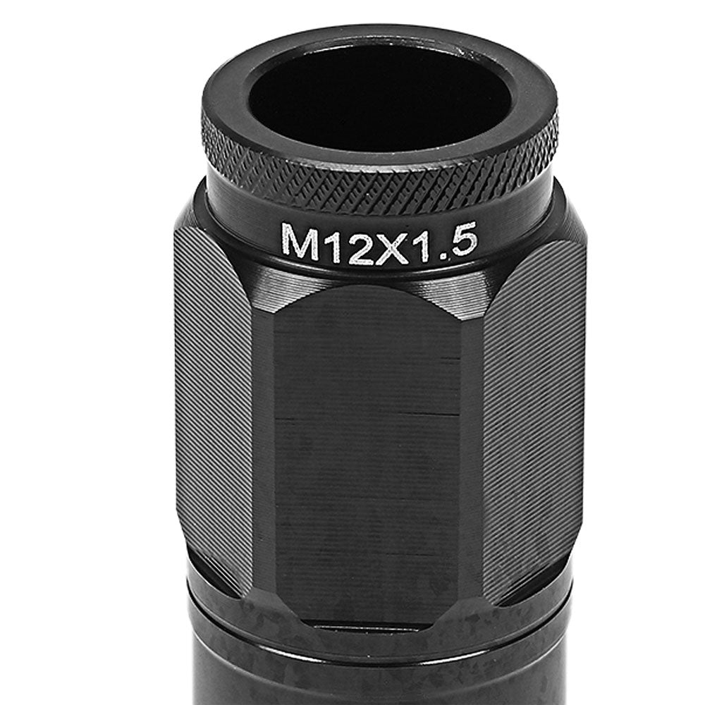 Black Aluminum M12x1.5 Conical Open Knurl Acorn Tuner 16x Lug Nuts+4 Lock Nuts-Accessories-BuildFastCar