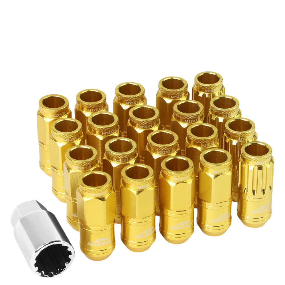 Gold Aluminum M12x1.5 Conical Open Knurl Acorn Tuner 16x Lug Nuts+4 Lock Nuts-Accessories-BuildFastCar