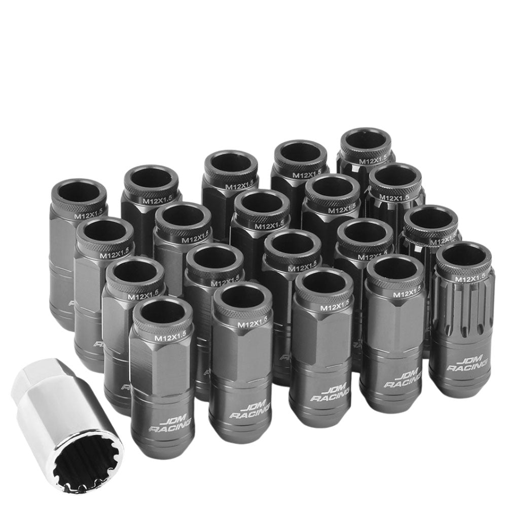 Gunmetal Aluminum M12x1.50 Open Knurl End Acorn Tuner 16x Lug Nuts+4 Lock Nuts-Accessories-BuildFastCar