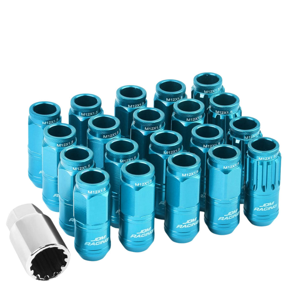Light Blue M12x1.5 Conical Open Knurl End Acorn Tuner 16x Lug Nuts+4 Lock Nuts-Accessories-BuildFastCar