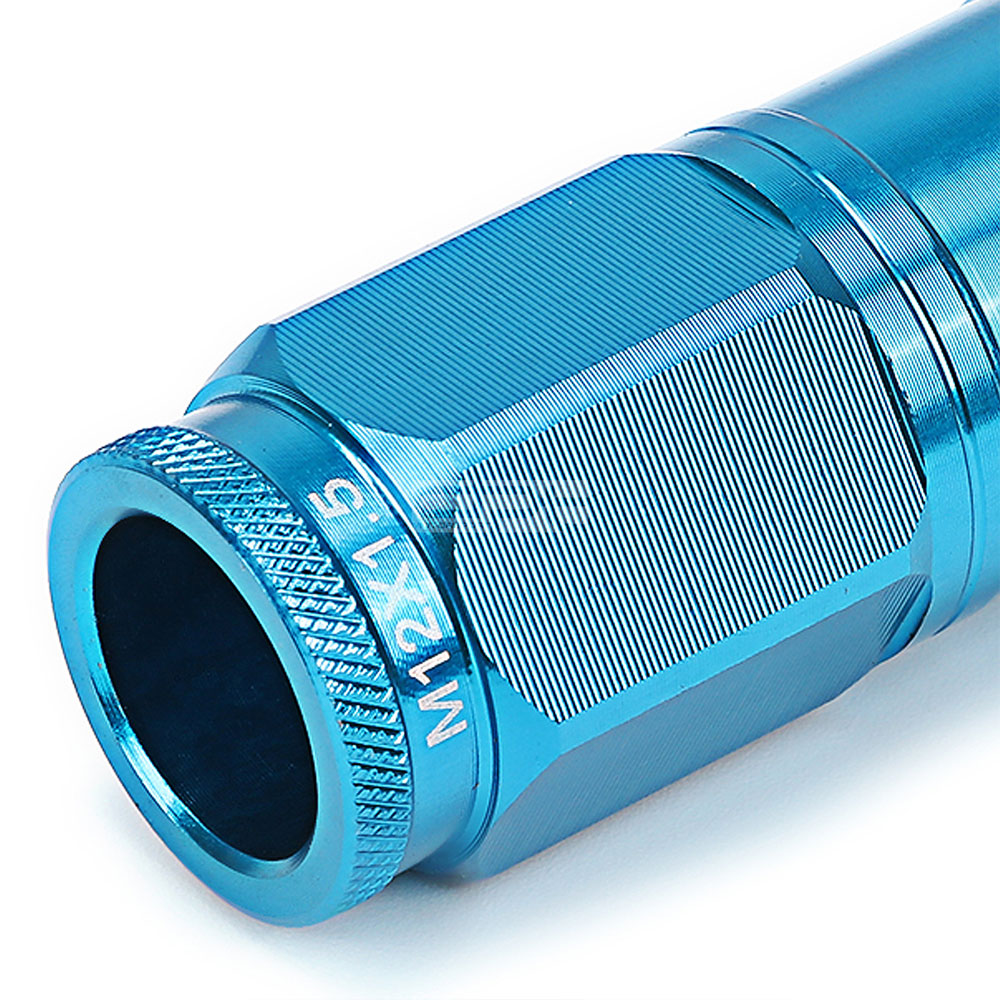 Light Blue M12x1.5 Conical Open Knurl End Acorn Tuner 16x Lug Nuts+4 Lock Nuts-Accessories-BuildFastCar