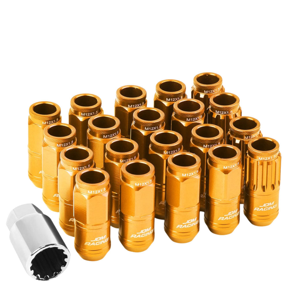 Orange Aluminum M12x1.5 Conical Open Knurl Acorn Tuner 16x Lug Nuts+4 Lock Nuts-Accessories-BuildFastCar