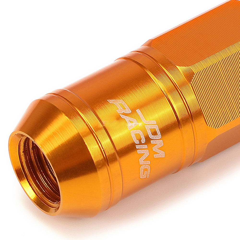 Orange Aluminum M12x1.5 Conical Open Knurl Acorn Tuner 16x Lug Nuts+4 Lock Nuts-Accessories-BuildFastCar