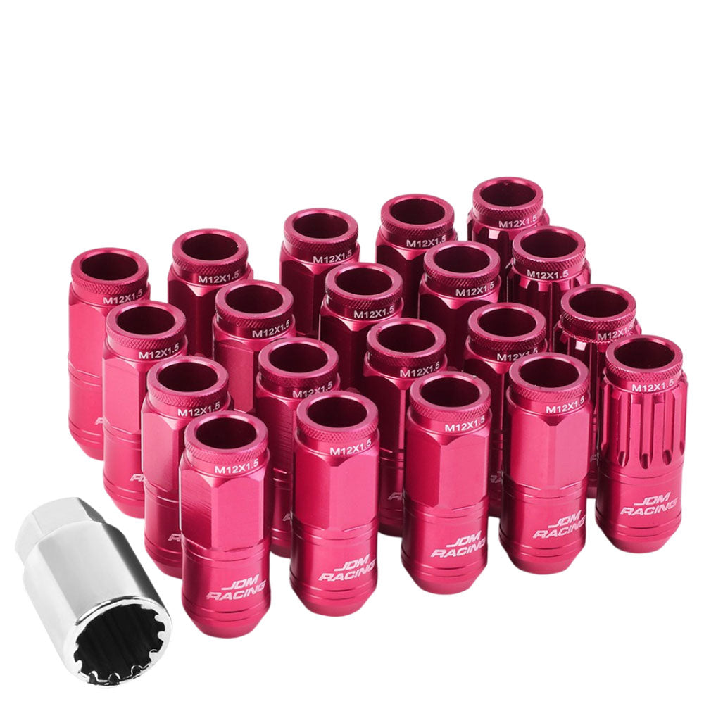 Pink Aluminum M12x1.5 Conical Open Knurl Acorn Tuner 16x Lug Nuts+4 Lock Nuts-Accessories-BuildFastCar