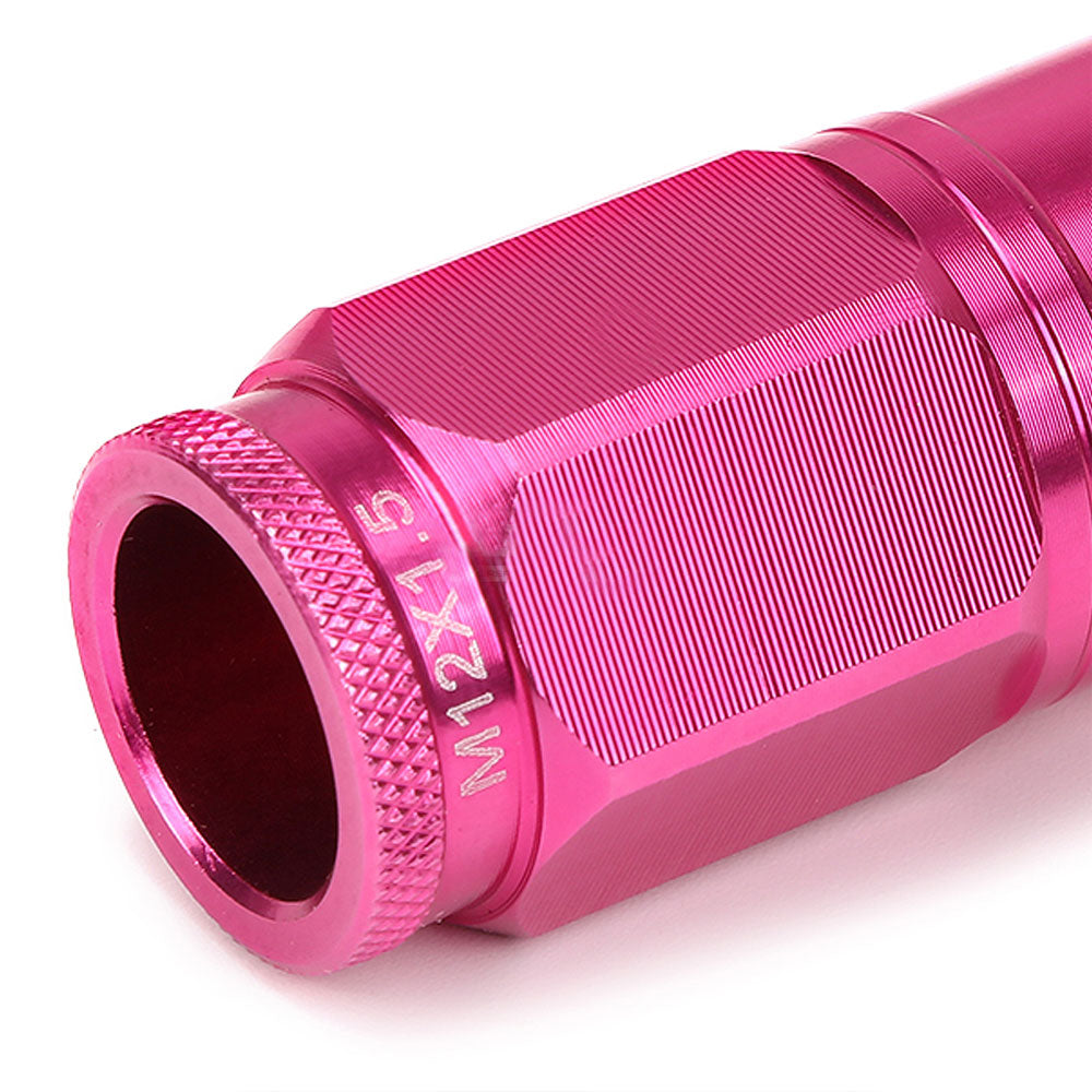 Pink Aluminum M12x1.5 Conical Open Knurl Acorn Tuner 16x Lug Nuts+4 Lock Nuts-Accessories-BuildFastCar