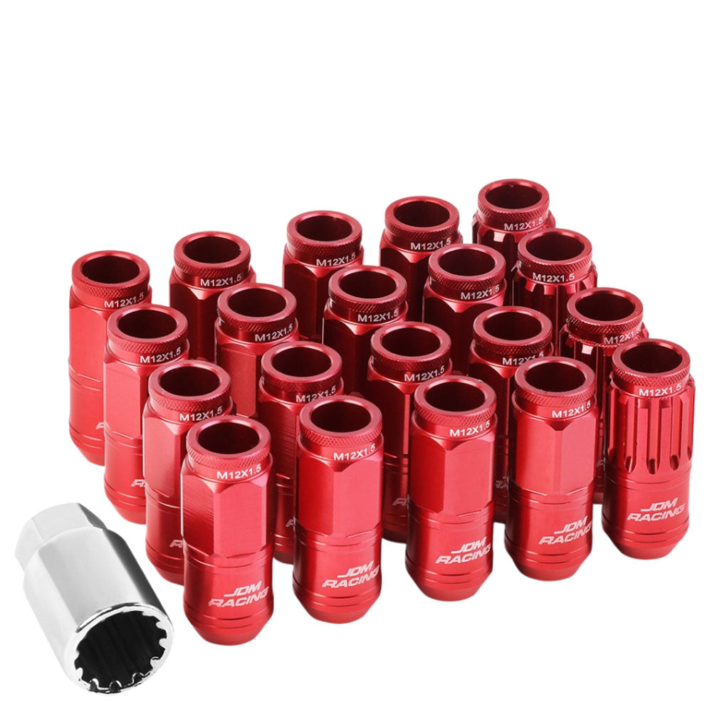 Red Aluminum M12x1.5 Conical Open Knurl Acorn Tuner 16x Lug Nuts+4 Lock Nuts-Accessories-BuildFastCar