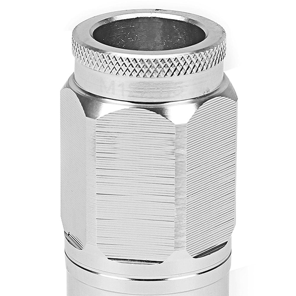 Silver Aluminum M12x1.5 Conical Open Knurl Acorn Tuner 16x Lug Nuts+4 Lock Nuts-Accessories-BuildFastCar