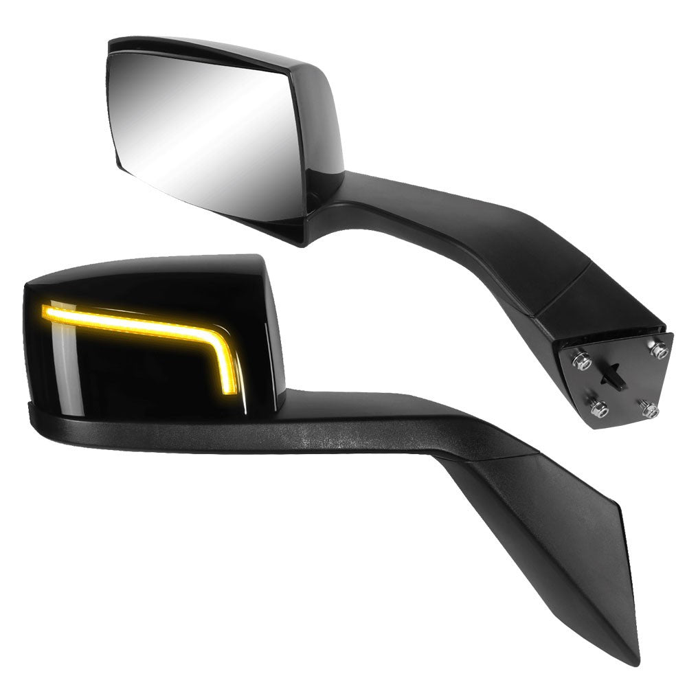 Black [Sequential L-Pattern LED Turn Signal] Manual Side View Mirror Assembly For 04-18 Volvo VN Series