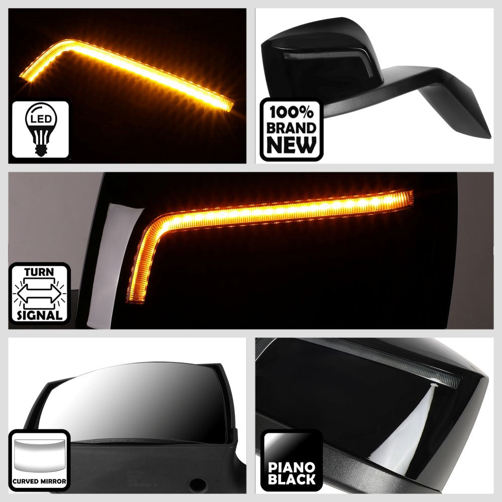Black [Sequential L-Pattern LED Turn Signal] Manual Side View Mirror Assembly For 04-18 Volvo VN Series